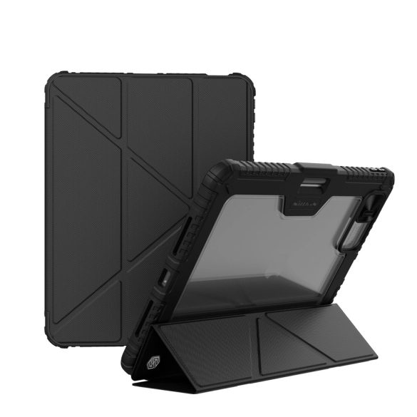 Nillkin Bumper Leather Case iPad Air 13 (2024) ütésálló, oldalra nyíló bőr tok, fekete