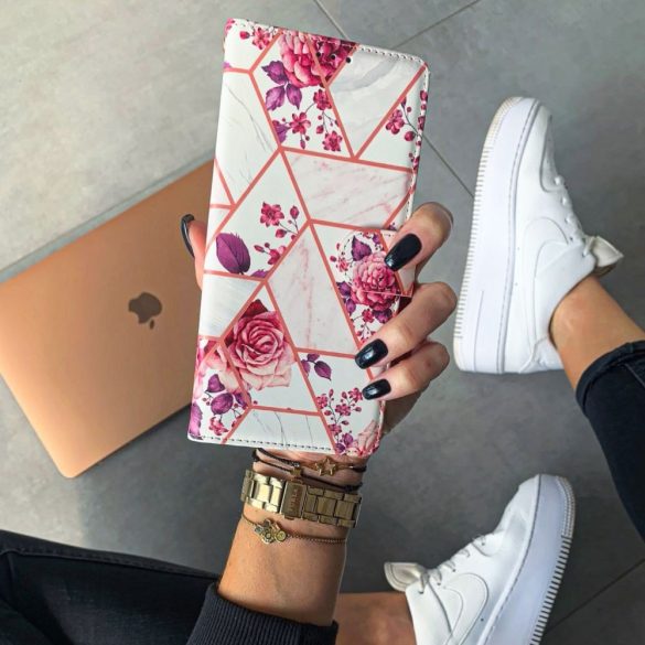 Tech-Protect Wallet Floral Samsung Galaxy A72 oldalra nyíló hátlap, tok, mintás, fehér