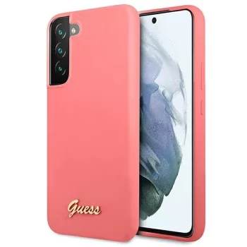   Guess GUHCS22MLSLMGFU Silicone Script Metal Logo Samsung Galaxy S22 Plus tok, rózsaszín