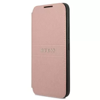   Guess GUBKS22MPSASBPI Saffiano Stripes Samsung Galaxy S22 Plus, oldalra nyíló tok, rózsaszín