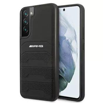   AMG AMHCS22MGSEBK Samsung Galaxy S22 Plus, hátlap, tok bőr dombornyomott vonalakkal, fekete