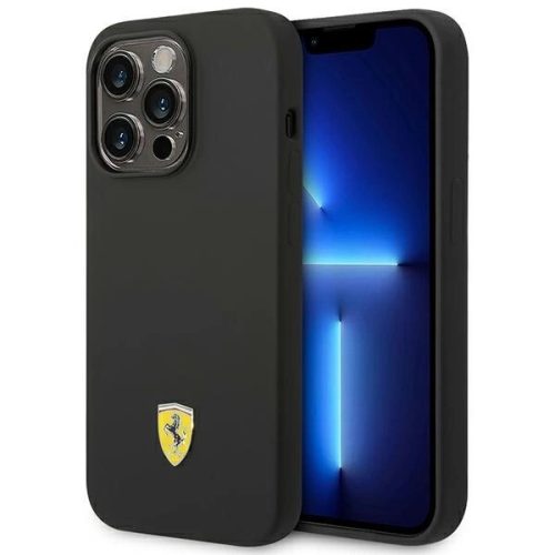 Ferrari FEHCP14LSIBBK iPhone 14 Pro 6.1" Silicone Metal Logo tok, fekete