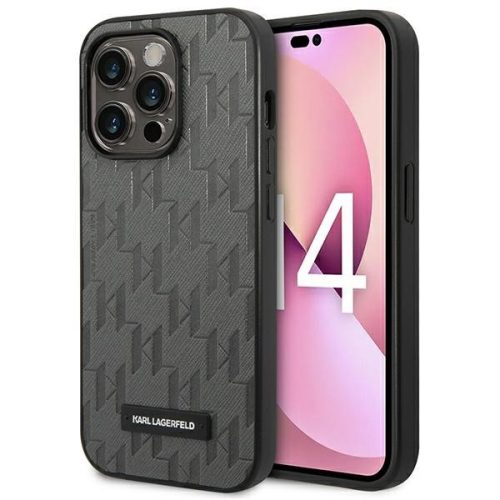 Karl Lagerfeld KLHCP14LSAKLHPG iPhone 14 Pro 6,1"  Saffiano Mono Metal Logo tok, szürke