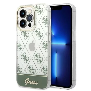   Guess iPhone 14 Pro Max 6,7" GUHCP14XHG4MHA IML Case Electroplated 4G Pattern Bottom Stripe Script Logo tok, khaki
