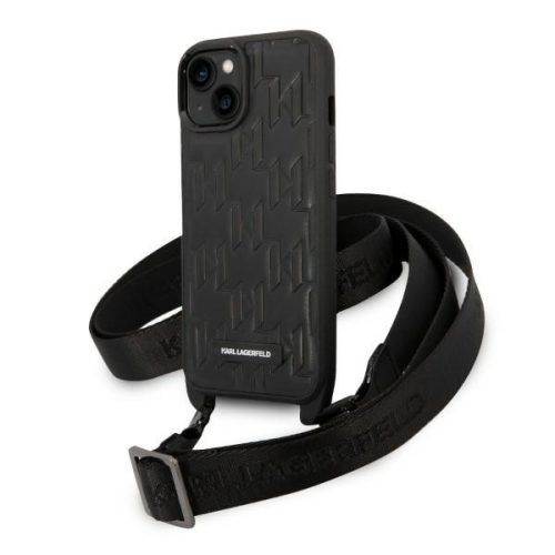 Karl Lagerfeld KLHCP14SSTMMK iPhone 14 6,1" Monogram Plaque Logo Strap tok, fekete