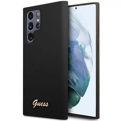 Guess GUHCS23LSLSMK Samsung Galaxy S23 Ultra hátlap, tok Silicone Vintage Gold Logo, fekete