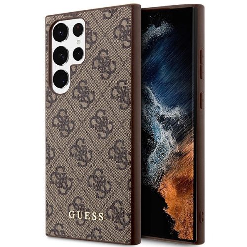Guess GUHCS23LG4GFBR Samsung Galaxy S23 Ultra hátlap, tok 4G Metal Gold Logo, barna