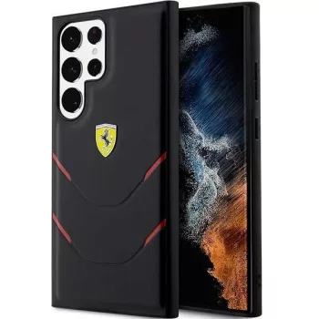   Ferrari FEHCS23LPBAK Hot Stamp Lines Samsung Galaxy S23 Ultra, hátlap, tok, fekete