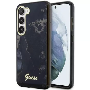   Guess GUHCS23SHTMRSK Samsung Galaxy S23 hátlap, tok Golden Marble Collection, fekete
