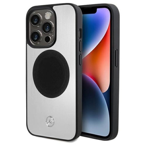Mercedes MEHMP15L23ACMS iPhone 15 Pro 6.1" tok, ezüst hardcase Leather&Alu MagSafe