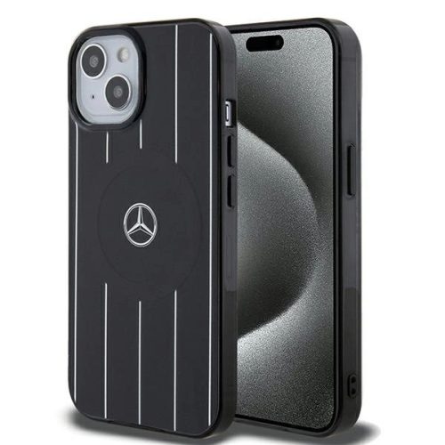 Mercedes MEHMP15S23HRSK iPhone 15 6.1" tok, fekete hardcase Double Layer Crossed Lines MagSafe