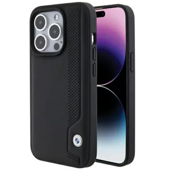   BMW BMHCP15X22RBDK iPhone 15 Pro Max 6.1" hardcase Leather Case Blue Dots tok, fekete