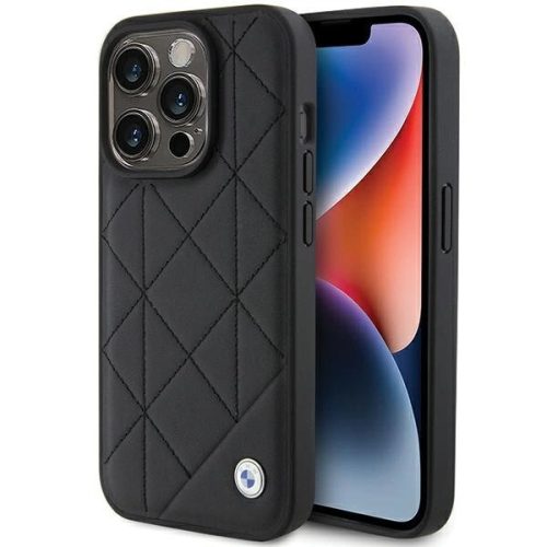 BMW BMHCP15X22RQDK iPhone 15 Pro Max 6.7" Leather Quilted tok, fekete