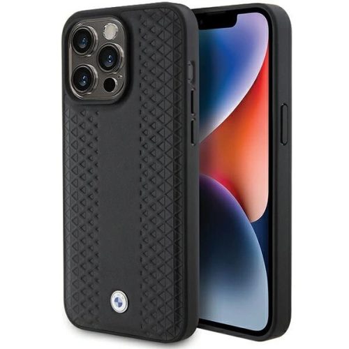 BMW BMHCP15L22RFGK iPhone 15 Pro 6.1" Leather Diamond Pattern tok, fekete