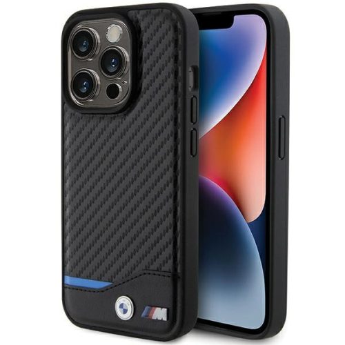BMW BMHMP15L22NBCK iPhone 15 Pro 6.1" Leather Carbon MagSafe tok, fekete