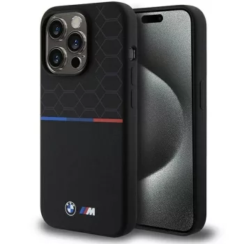   BMW BMHMP15L22SMPK iPhone 15 Pro 6.1" M Silicone Pattern MagSafetok, fekete