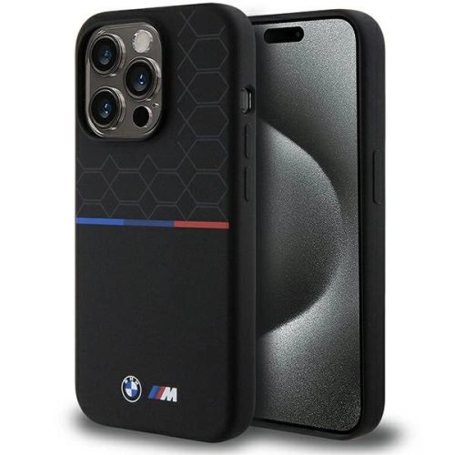 BMW BMHMP15L22SMPK iPhone 15 Pro 6.1" M Silicone Pattern MagSafetok, fekete