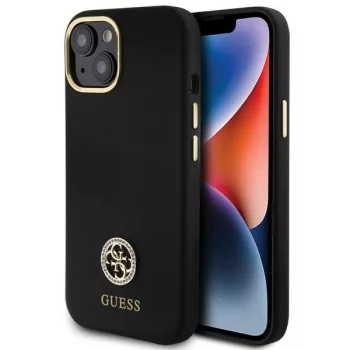   Guess GUHCP15SM4DGPK iPhone 15 6.1" Silicone Logo Strass 4G tok, fekete