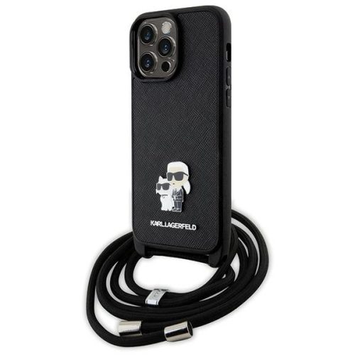Karl Lagerfeld KLHCP14XSAKCPSK iPhone 14 Pro Max 6.7" Crossbody Saffiano Metal Pin Karl&Choupette tok, fekete