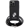 Karl Lagerfeld KLHCP14XSAKCPSK iPhone 14 Pro Max 6.7" Crossbody Saffiano Metal Pin Karl&Choupette tok, fekete