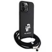 Karl Lagerfeld KLHCP14XSAKCPSK iPhone 14 Pro Max 6.7" Crossbody Saffiano Metal Pin Karl&Choupette tok, fekete