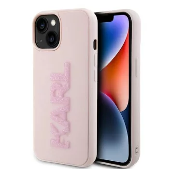   Karl Lagerfeld KLHCP15M3DMBKCP iPhone 15 Plus / 14 Plus 6.7" 3D Rubber Glitter Logo tok, rózsaszín