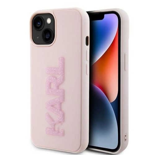 Karl Lagerfeld KLHCP15M3DMBKCP iPhone 15 Plus / 14 Plus 6.7" 3D Rubber Glitter Logo tok, rózsaszín