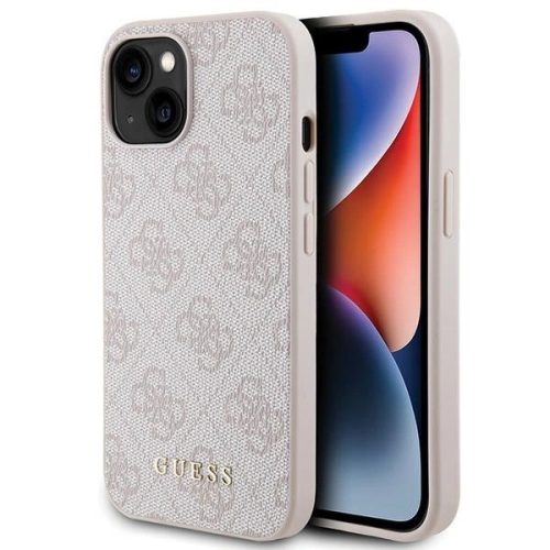 Guess GUHCP15MG4GFPI iPhone 15 Plus / 14 Plus 6.7" 4G Metal Case Gold Logo tok, rózsaszín