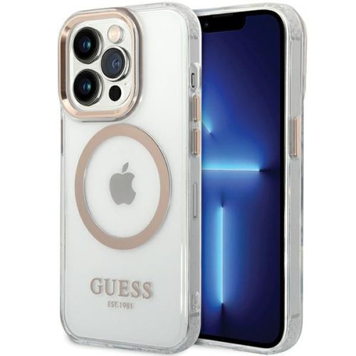Guess GUHMP15XHTRMD iPhone 15 Pro Max 6.7" Metal Outline Magsafe tok, arany