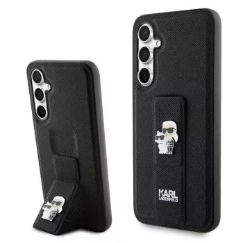   Karl Lagerfeld KLHCS23FEGSAKCPK Gripstand Saffiano Karl&Choupette Samsung Galaxy S23 FE S711 hátlap, tok, fekete