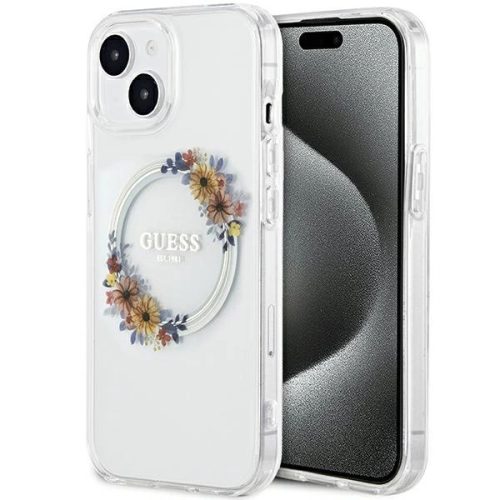 GUESS GUHMP15SHFWFCT iPhone 15 (MagSafe / Flowers Wreath / tok, átlátszó