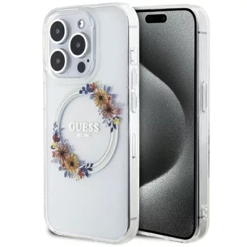   GUESS GUHMP15LHFWFCT iPhone 15 Pro (MagSafe / Flowers Wreath / tok, átlátszó