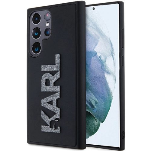 Karl Lagerfeld KLHCS23L3DMBKCK 3D Rubber Glitter Logo Samsung Galaxy S23 Ultra, fekete/kék hátlap, tok, 3D gumi csillogó logó