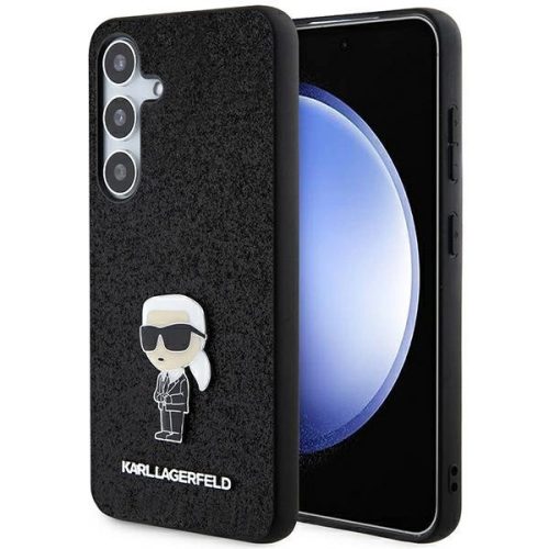 Karl Lagerfeld Samsung Galaxy S24 KLHCS24SGKNPSK HC IKONIK FIXED GLITTER IKONIK LOGO METAL PIN tok, fekete