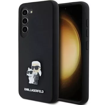   Karl Lagerfeld Silicone Karl&Choupette Metal Pin case for Samsung Galaxy S23 tok, fekete