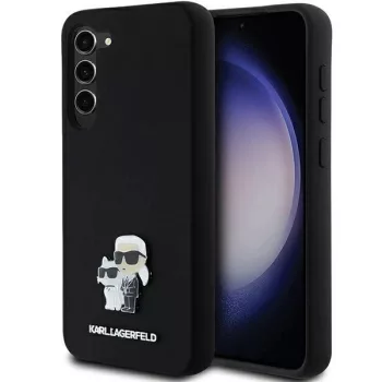   Karl Lagerfeld Silicone Karl&Choupette Metal Pin case for Samsung Galaxy S23 Plus tok, fekete