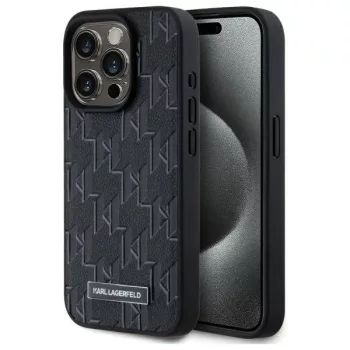   Karl Lagerfeld KLHMP15LPKHPORPK iPhone 15 Pro 6.1" Leather Monogram Metal Logo MagSafe tok, fekete