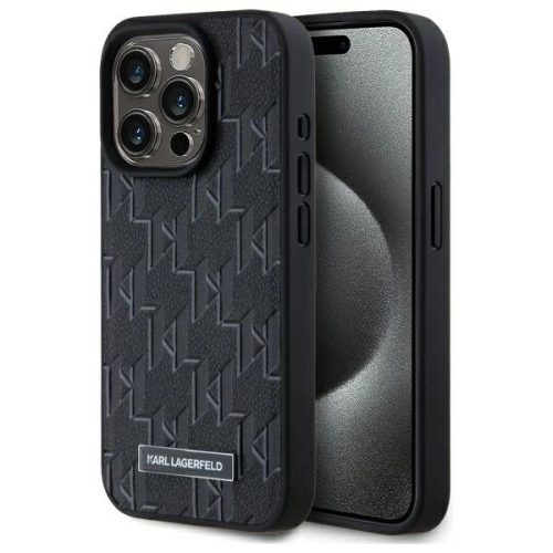 Karl Lagerfeld KLHMP15LPKHPORPK iPhone 15 Pro 6.1" Leather Monogram Metal Logo MagSafe tok, fekete