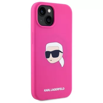   Karl Lagerfeld KLHMP15SSKHPPLF iPhone 15 6.1" Silicone Karl Head Print MagSafe tok, rózsaszín