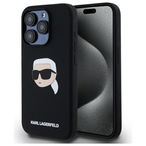 Karl Lagerfeld KLHMP15LSKHPPLK iPhone 15 Pro 6.1" Silicone Karl Head Print MagSafe tok, fekete