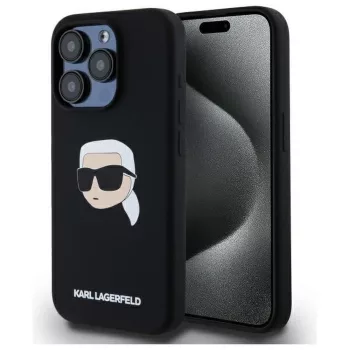   Karl Lagerfeld KLHMP15XSKHPPLK iPhone 15 Pro Max 6.7" Silicone Karl Head Print MagSafe tok, fekete