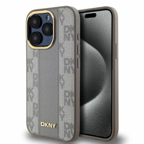 DKNY Leather Checketok, piros Mono Pattern MagSafe DKHMP15LPCPVSLE iPhone 15 Pro 6.1" tok, bézs
