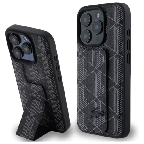 Lacoste LCHCP15LGSPBSK iPhone 15 Pro 6,1" Grip Stand Mono tok, fekete