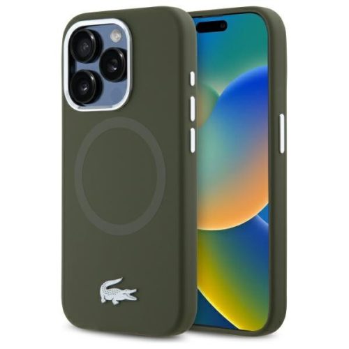 Lacoste LCHMP15LSMAB iPhone 15 Pro 6.1" Silicone Croco Logo MagSafe tok, zöld