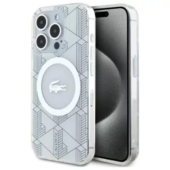   Lacoste LCHMP15LUBSH iPhone 15 Pro 6.1" farine hardcase IML Blend Monogram MagSafe tok, ezüst