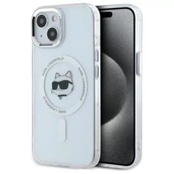   Karl Lagerfeld KLHMP15SHLSCHH iPhone 15 6.1" IML Metal Choupette Head MagSafe tok, fehér