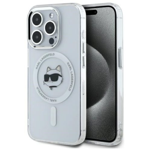 Karl Lagerfeld KLHMP15XHLSCHH iPhone 15 Pro Max 6.7" IML Metal Choupette Head MagSafe tok, fehér