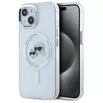   Karl Lagerfeld KLHMP15SHLSKCH iPhone 15 6.1" IML Metal Choupette Head MagSafe tok, fehér