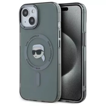   Karl Lagerfeld KLHMP15SHLSKIK iPhone 15 6.1" IML Metal Karl Head MagSafe tok, fekete