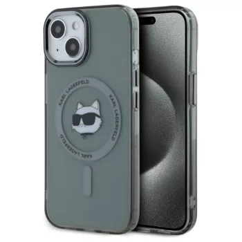   Karl Lagerfeld KLHMP15SHLSCHK iPhone 15 6.1" IML Metal Choupette Head MagSafe tok, fekete